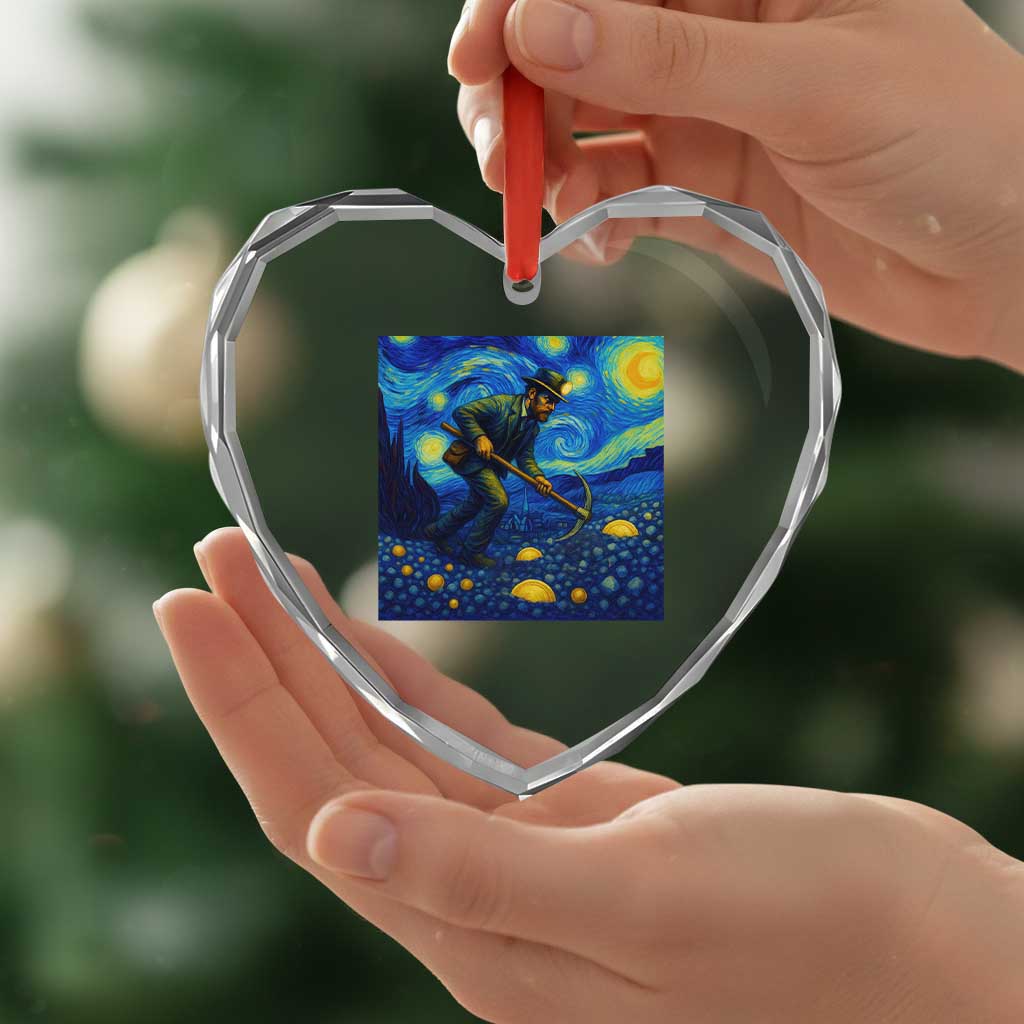 Gold Miner Starry Night Van Gogh Heart Crystal Glass Ornament - Wonder Print Shop