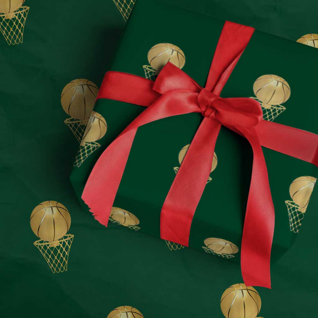 Golden Basketball Hoop Wrapping Paper Roll Trophy Game Player Coach Sports Lover - Wonder Print Shop