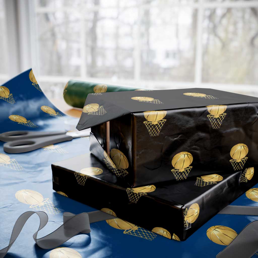 Golden Basketball Hoop Wrapping Paper Roll Trophy Game Player Coach Sports Lover - Wonder Print Shop