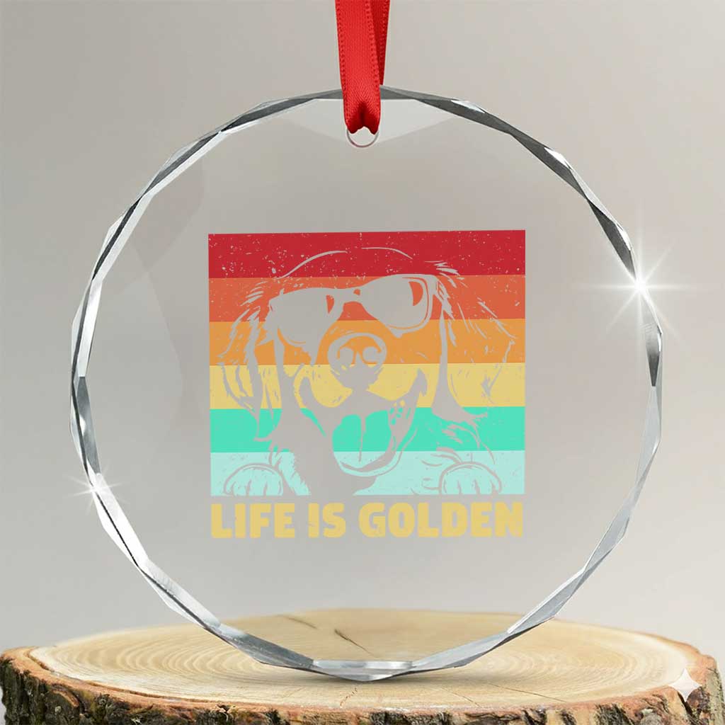 Golden Retriever Dog Crystal Glass Ornament Life is Golden Retro Vintage - Wonder Print Shop