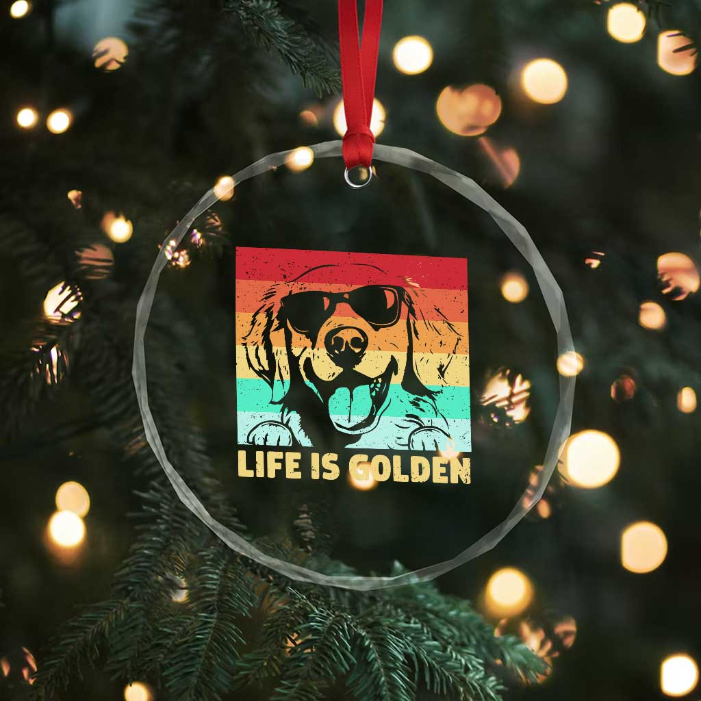 Golden Retriever Dog Crystal Glass Ornament Life is Golden Retro Vintage - Wonder Print Shop