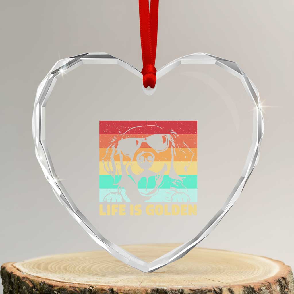 Golden Retriever Dog Heart Crystal Glass Ornament Life is Golden Retro Vintage - Wonder Print Shop