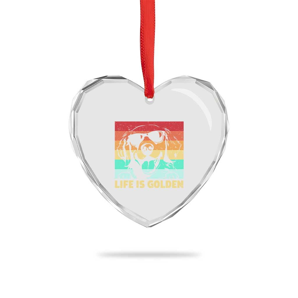 Golden Retriever Dog Heart Crystal Glass Ornament Life is Golden Retro Vintage - Wonder Print Shop