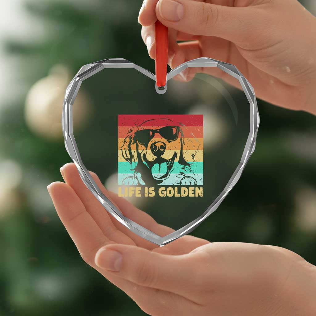 Golden Retriever Dog Heart Crystal Glass Ornament Life is Golden Retro Vintage - Wonder Print Shop