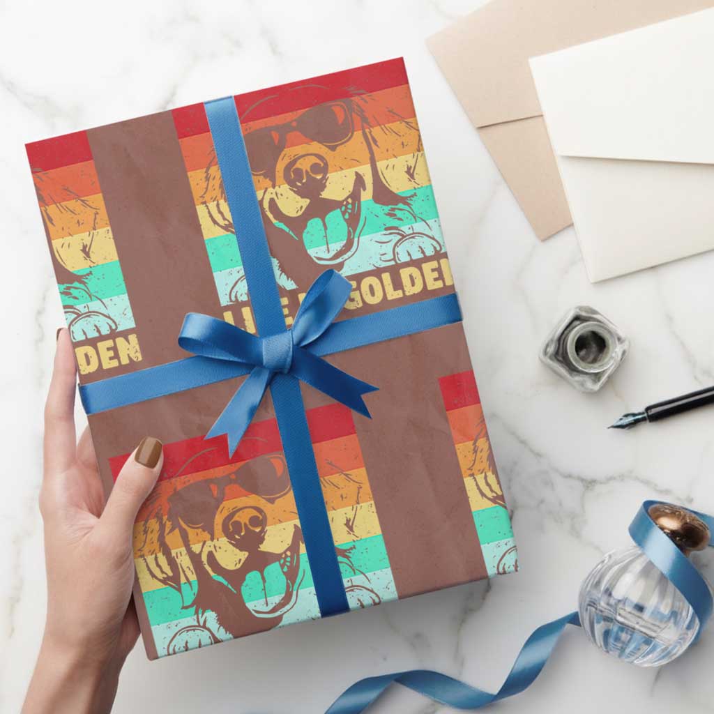 Golden Retriever Dog Wrapping Paper Roll Life is Golden Retro Vintage - Wonder Print Shop