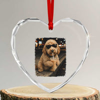 Goldendoodle Drinking Iced Coffee Heart Crystal Glass Ornament Grunge Graphic Funny Dog Lover
