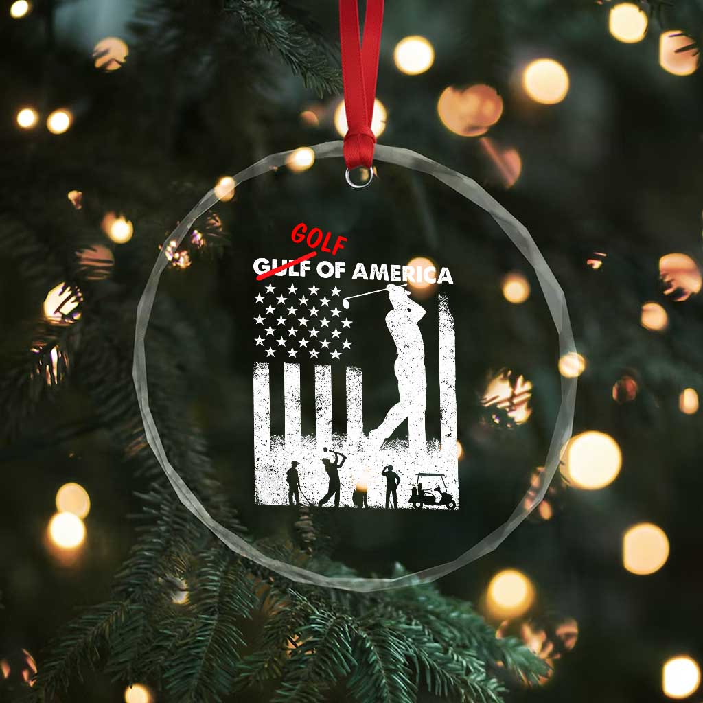 Golf Of America Patriotic USA Flag Crystal Glass Ornament Funny Golfing Pun American Sports Gift for Patriotic Golfers n Dads
