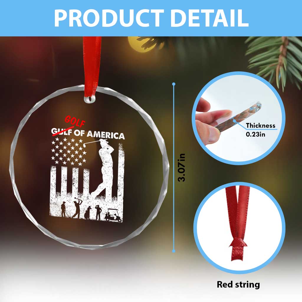Golf Of America Patriotic USA Flag Crystal Glass Ornament Funny Golfing Pun American Sports Gift for Patriotic Golfers n Dads
