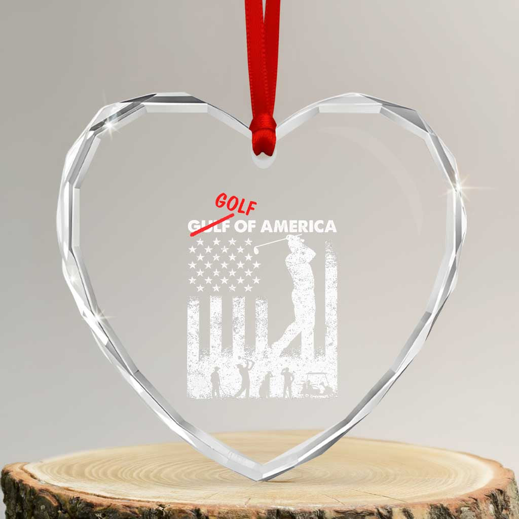 Golf Of America Patriotic USA Flag Heart Crystal Glass Ornament Funny Golfing Pun American Sports Gift for Patriotic Golfers n Dads