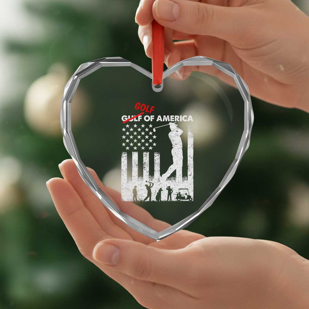 Golf Of America Patriotic USA Flag Heart Crystal Glass Ornament Funny Golfing Pun American Sports Gift for Patriotic Golfers n Dads