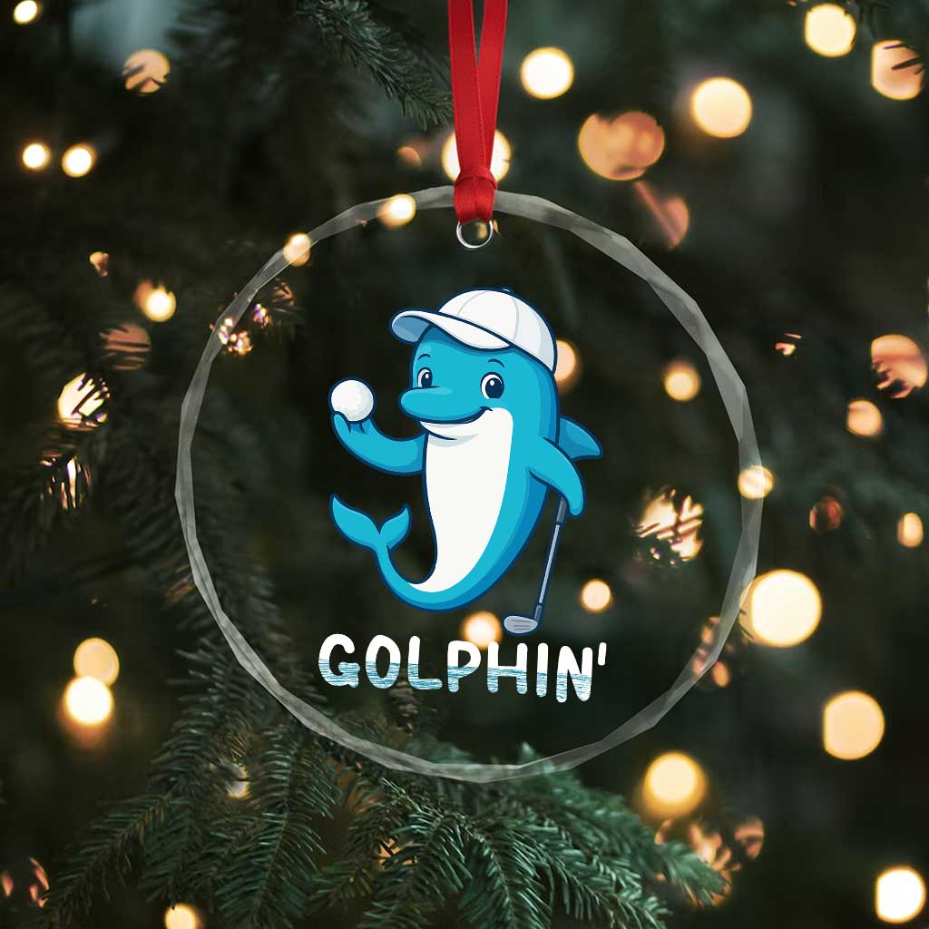 Golphin Dolphin Pun Crystal Glass Ornament Funny Golf Gift - Wonder Print Shop