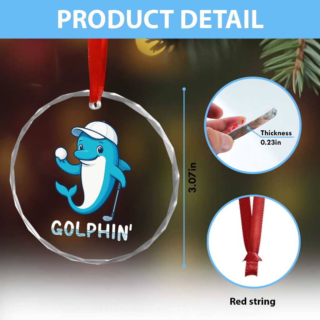 Golphin Dolphin Pun Crystal Glass Ornament Funny Golf Gift - Wonder Print Shop