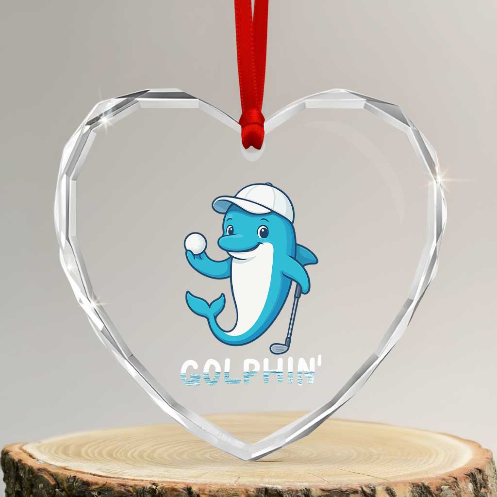 Golphin Dolphin Pun Heart Crystal Glass Ornament Funny Golf Gift - Wonder Print Shop