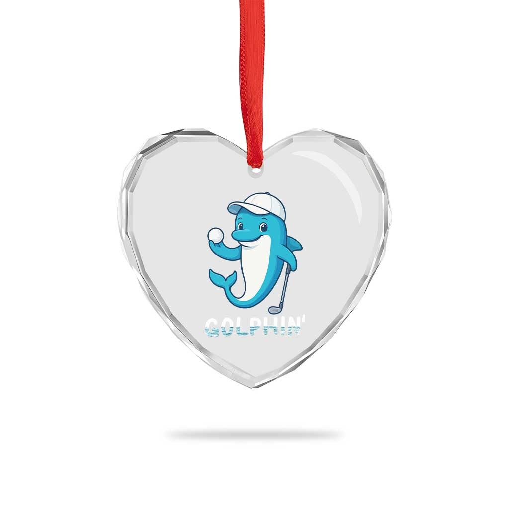 Golphin Dolphin Pun Heart Crystal Glass Ornament Funny Golf Gift - Wonder Print Shop