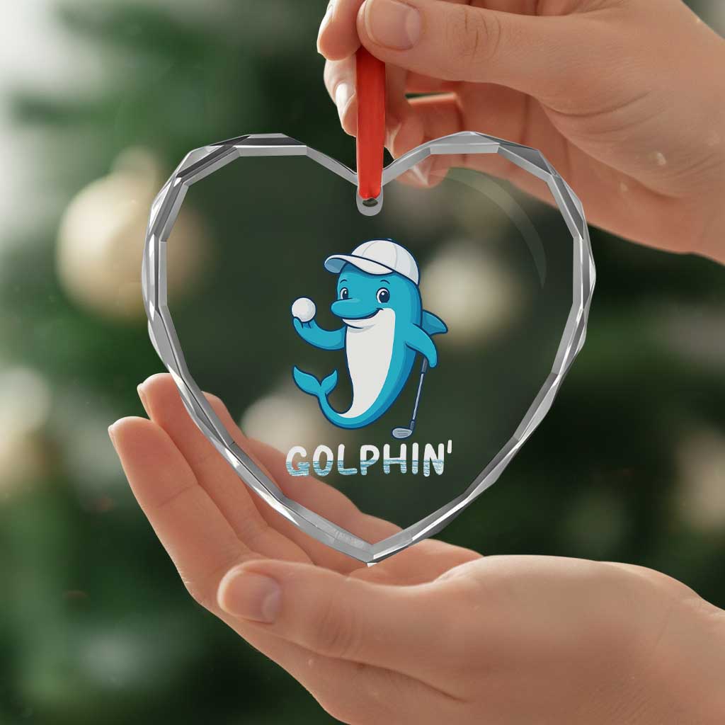 Golphin Dolphin Pun Heart Crystal Glass Ornament Funny Golf Gift - Wonder Print Shop