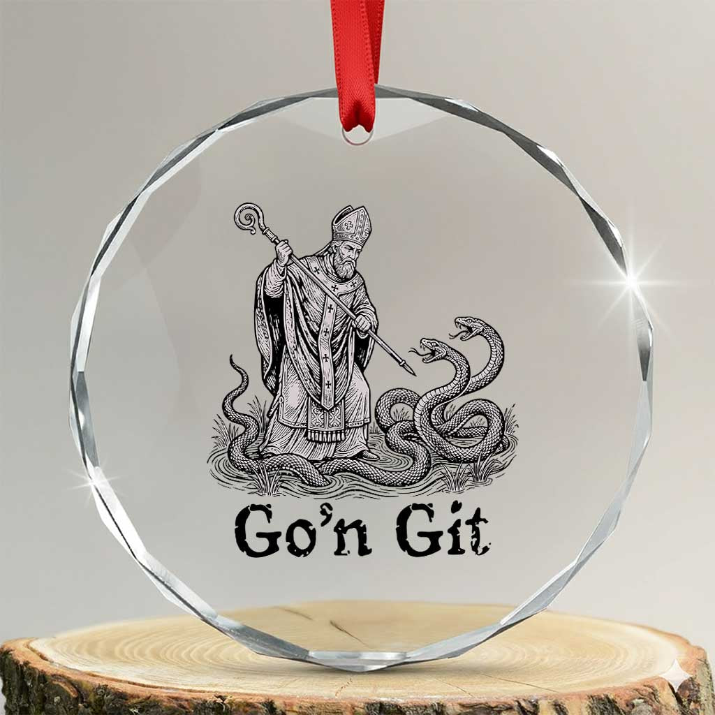 Go'n Git Funny Saint Patrick Banishing Snakes Crystal Glass Ornament Irish History Humor St Patricks Day