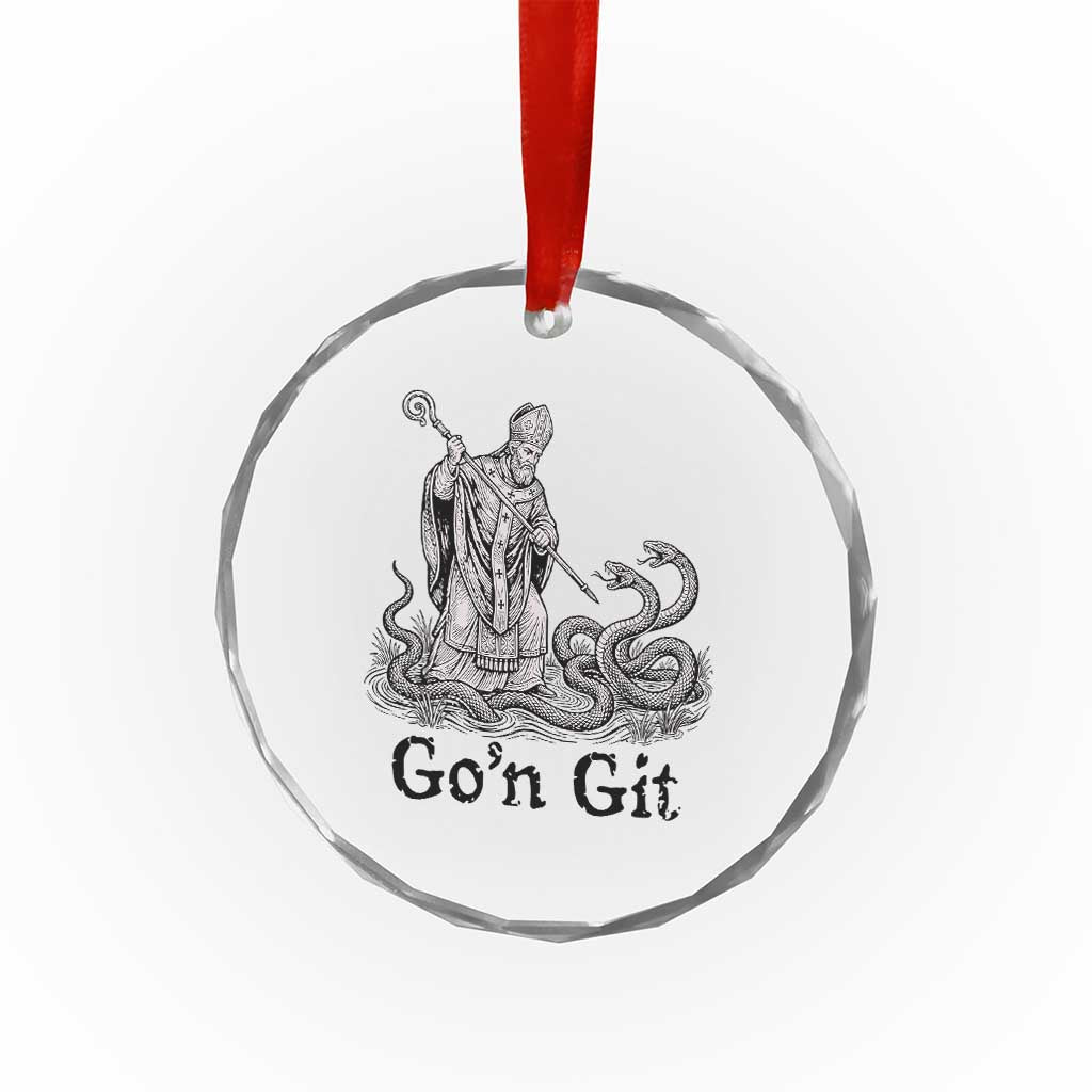 Go'n Git Funny Saint Patrick Banishing Snakes Crystal Glass Ornament Irish History Humor St Patricks Day