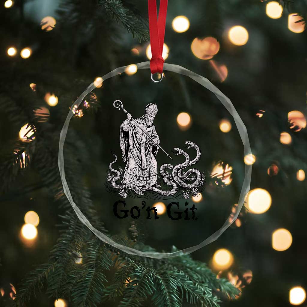 Go'n Git Funny Saint Patrick Banishing Snakes Crystal Glass Ornament Irish History Humor St Patricks Day