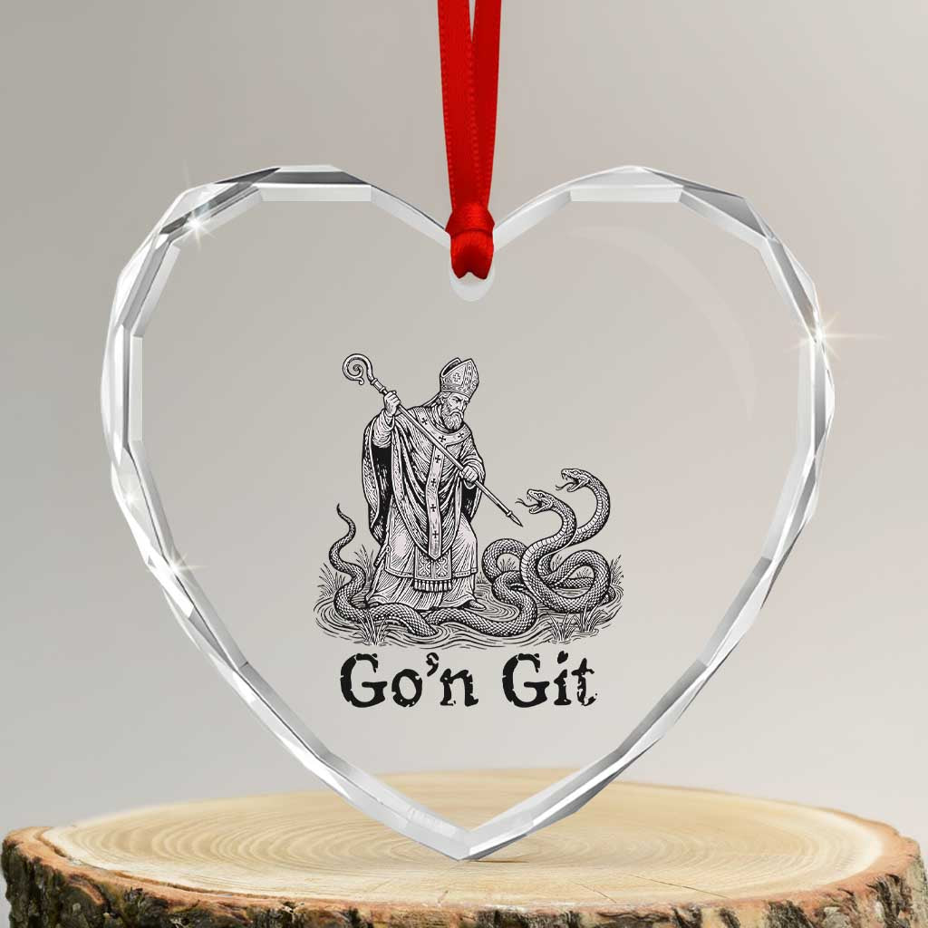 Go'n Git Funny Saint Patrick Banishing Snakes Heart Crystal Glass Ornament Irish History Humor St Patricks Day