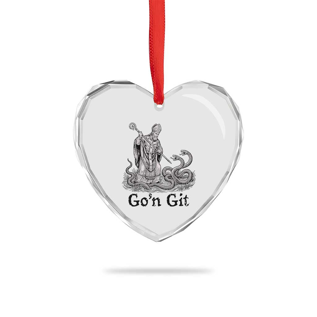 Go'n Git Funny Saint Patrick Banishing Snakes Heart Crystal Glass Ornament Irish History Humor St Patricks Day