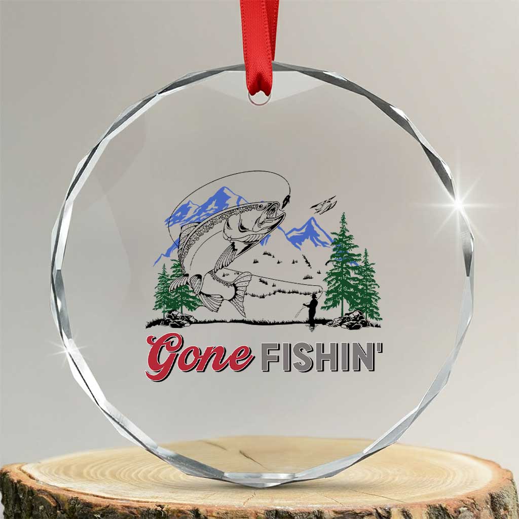 Gone Fishing Crystal Glass Ornament Trout Fishing Lover Montane Forest - Wonder Print Shop