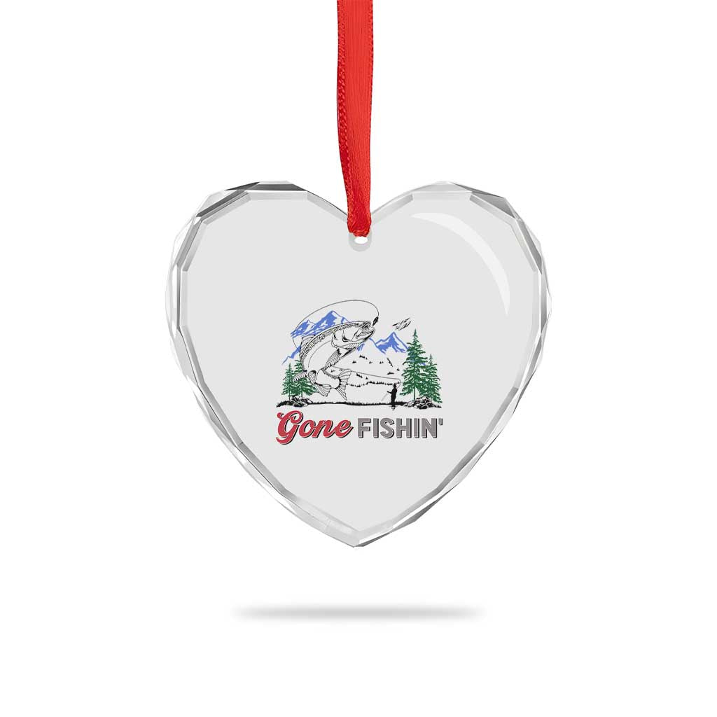 Gone Fishing Heart Crystal Glass Ornament Trout Fishing Lover Montane Forest - Wonder Print Shop