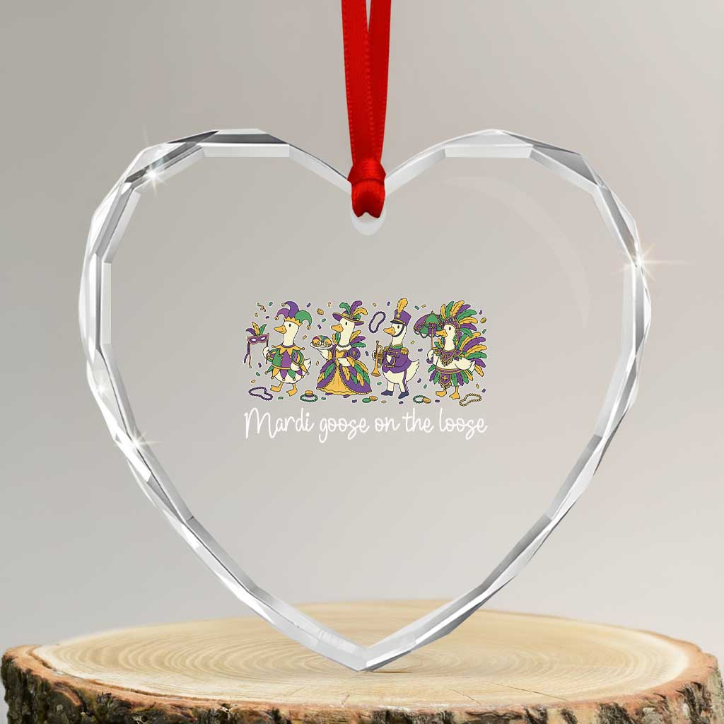 Goose Mardi Gras Heart Crystal Glass Ornament Funny Mardi Goose On The Loose New Orleans Carnival