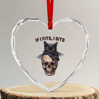 Gothic Cat Skull Graphic Heart Crystal Glass Ornament If I Fits I Sits Creepy Cute Gift