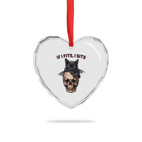 Gothic Cat Skull Graphic Heart Crystal Glass Ornament If I Fits I Sits Creepy Cute Gift