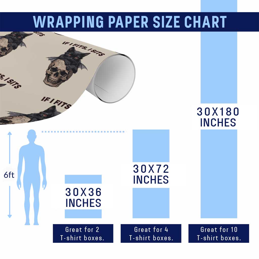 Gothic Cat Skull Graphic Wrapping Paper Roll If I Fits I Sits Creepy Cute Gift