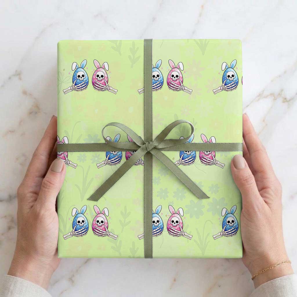 Gothic Easter Gift Wrapping Paper Roll Skeleton Hands Holding Easter Eggs