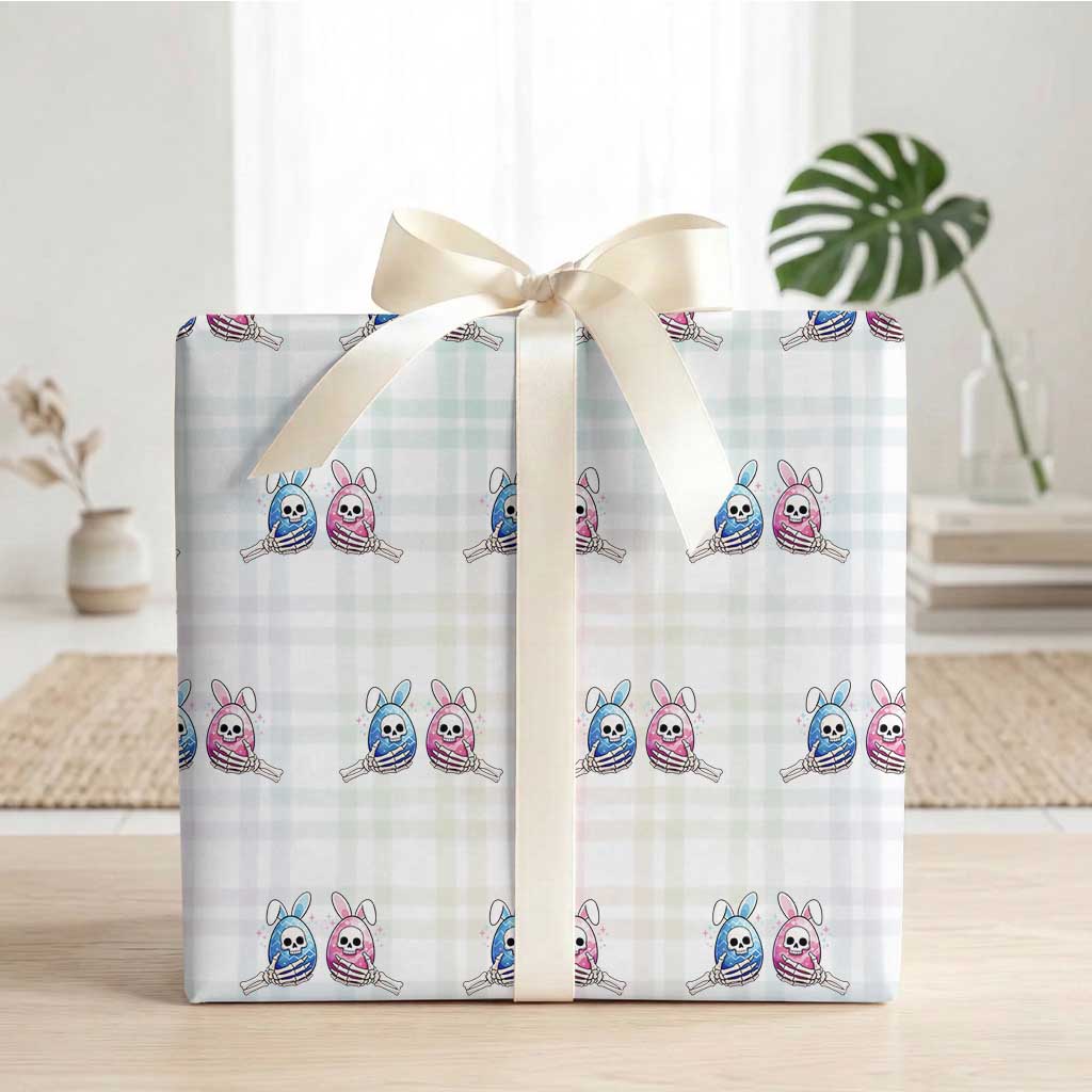 Gothic Easter Gift Wrapping Paper Roll Skeleton Hands Holding Easter Eggs