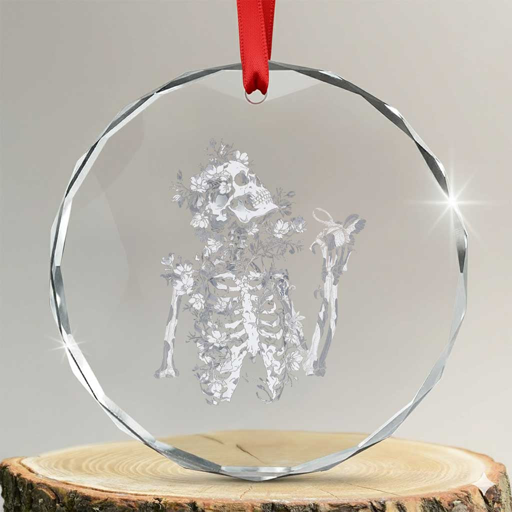 Gothic Grunge Floral Skeleton Crystal Glass Ornament Dark Alternative Aesthetic For Women
