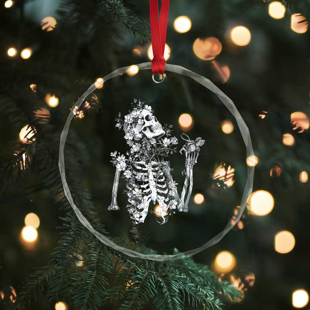 Gothic Grunge Floral Skeleton Crystal Glass Ornament Dark Alternative Aesthetic For Women