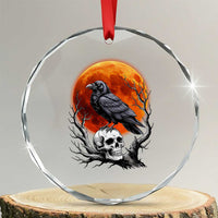 Gothic Raven on Skull Blood Moon Crystal Glass Ornament Spooky Halloween Macabre Dark Art Graphic