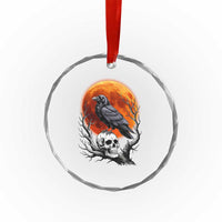 Gothic Raven on Skull Blood Moon Crystal Glass Ornament Spooky Halloween Macabre Dark Art Graphic