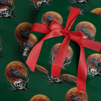 Gothic Raven on Skull Blood Moon Wrapping Paper Roll Spooky Halloween Macabre Dark Art Graphic