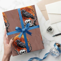 Gothic Raven on Skull Blood Moon Wrapping Paper Roll Spooky Halloween Macabre Dark Art Graphic