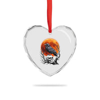 Gothic Raven on Skull Blood Moon Heart Crystal Glass Ornament Spooky Halloween Macabre Dark Art Graphic