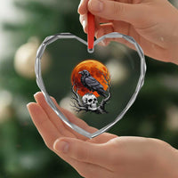 Gothic Raven on Skull Blood Moon Heart Crystal Glass Ornament Spooky Halloween Macabre Dark Art Graphic