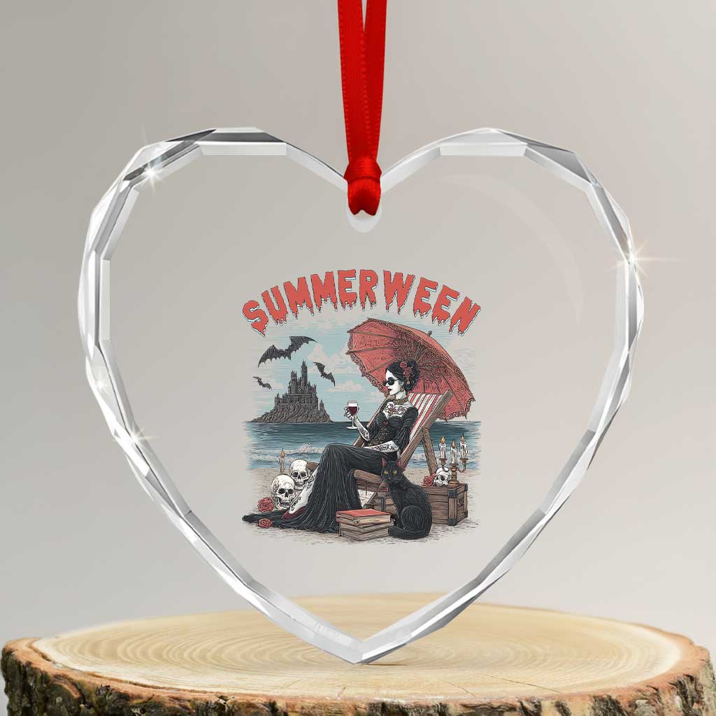 Gothic Summerween Heart Crystal Glass Ornament Spooky Summer Halloween Horror Character - Wonder Print Shop
