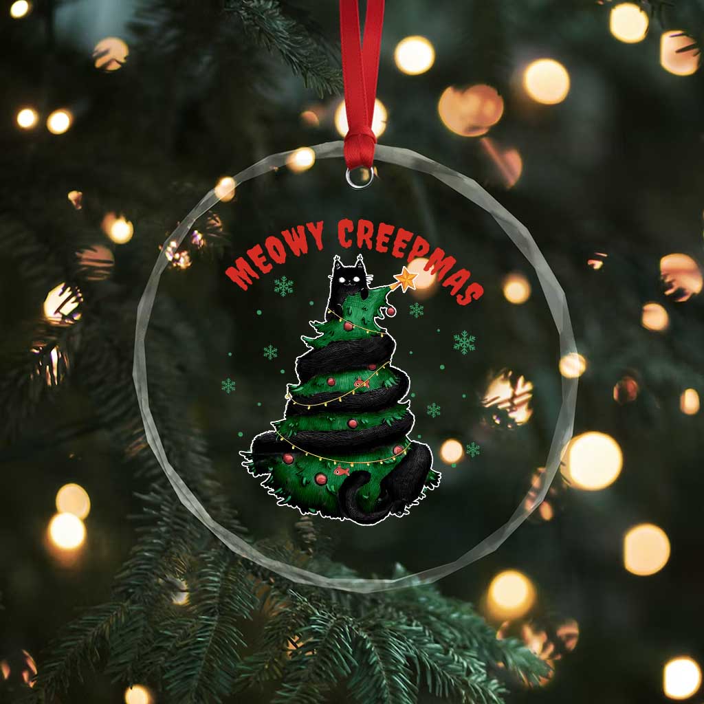 Gothic Xmas Crystal Glass Ornament Meowy Creepmas Cat Christmas Tree TS09