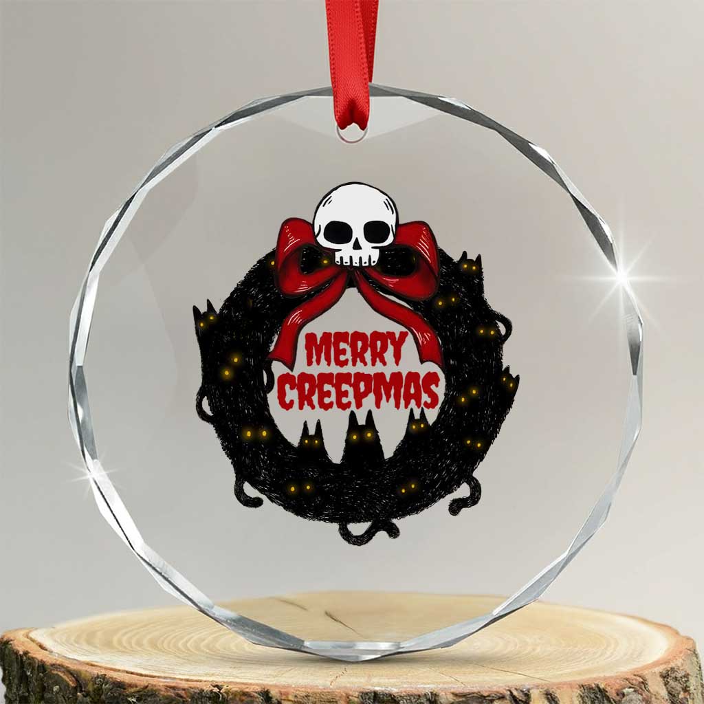 Gothic Xmas Crystal Glass Ornament Merry Creepmas Cat Wreath TS09