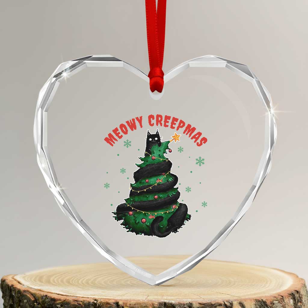 Gothic Xmas Heart Crystal Glass Ornament Meowy Creepmas Cat Christmas Tree - Wonder Print Shop