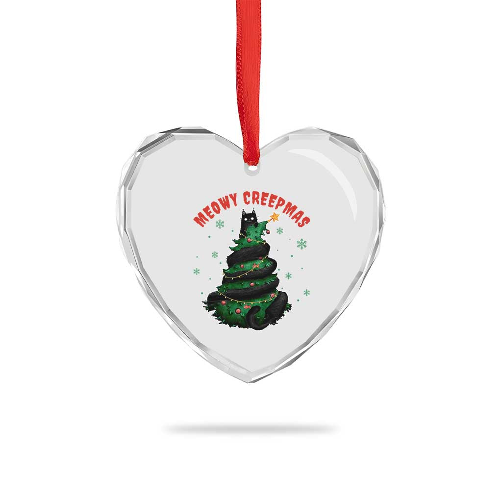 Gothic Xmas Heart Crystal Glass Ornament Meowy Creepmas Cat Christmas Tree - Wonder Print Shop
