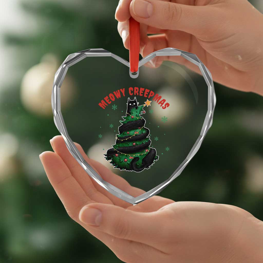 Gothic Xmas Heart Crystal Glass Ornament Meowy Creepmas Cat Christmas Tree - Wonder Print Shop
