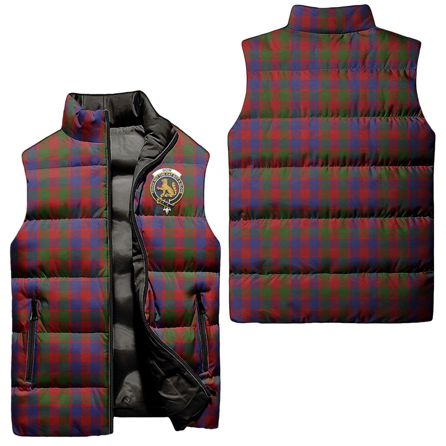 gow-clan-puffer-vest-family-crest-plaid-sleeveless-down-jacket