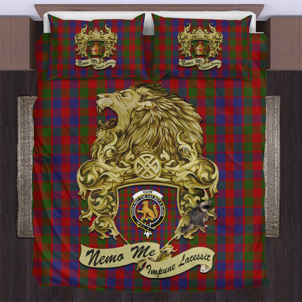 gow-tartan-bedding-set-motto-nemo-me-impune-lacessit-with-vintage-lion-family-crest-tartan-plaid-duvet-cover-scottish-tartan-plaid-comforter-vintage-style