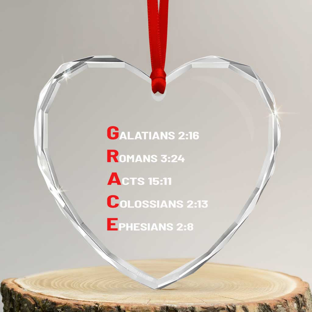 GRACE Christian Scripture Acronym Heart Crystal Glass Ornament Bible Verses Galatians Romans Acts Colossians Ephesians Faith Message Gift
