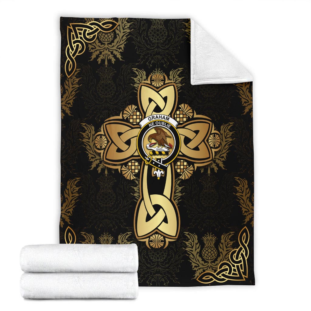 graham-clan-crest-golden-celtic-cross-thistle-style-blanket